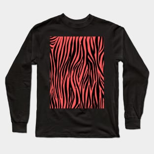 Zebra Stripes Print in z black and Coral Orange Long Sleeve T-Shirt